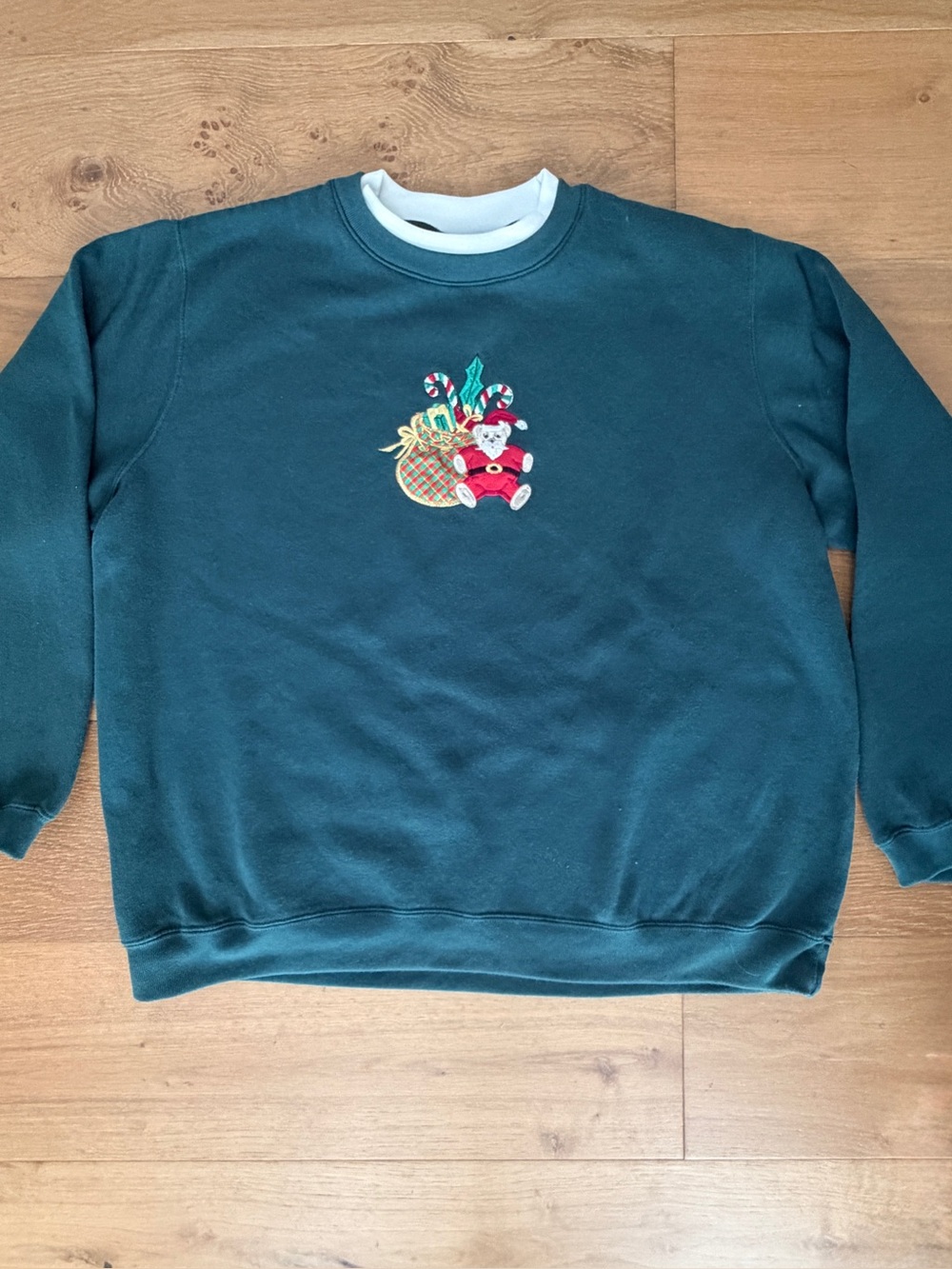VTG 90s Classic Elements Christmas Bear Sweatshirt Green Double Collar 1X Plus